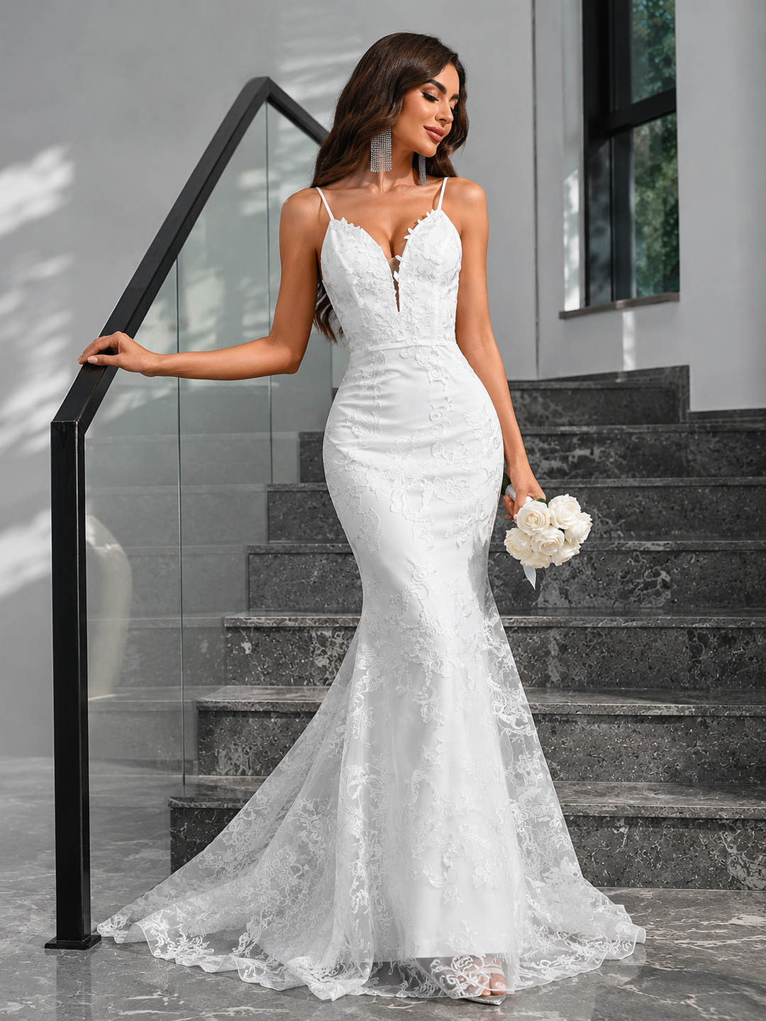 Embroidered Mermaid Evening Gown