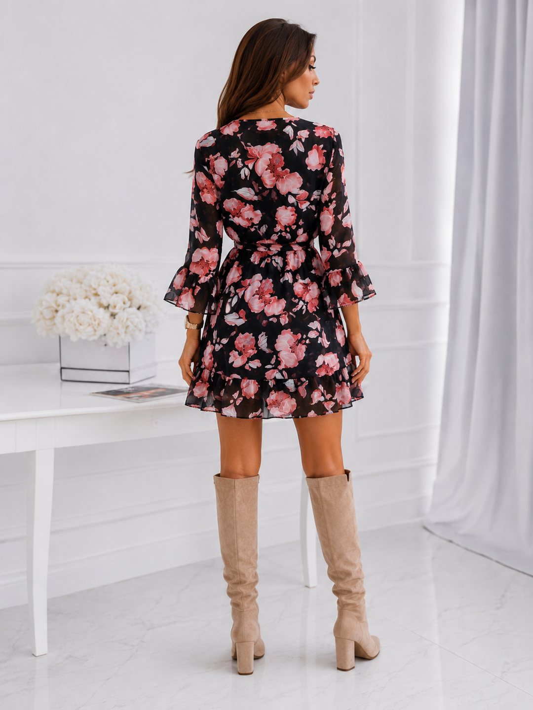 Elara Floral Wrap Mini Dress