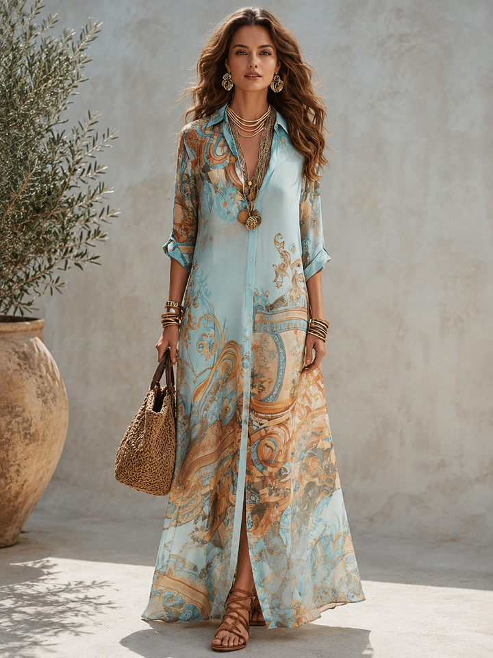 Capri Printed Shirt Maxi Dress
