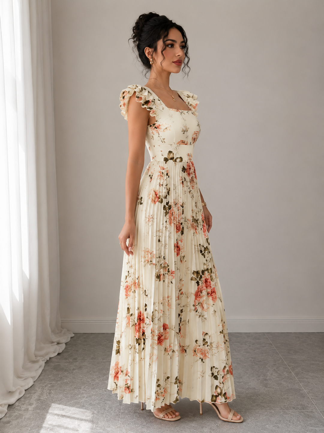 Floral Pleated Maxi Dress