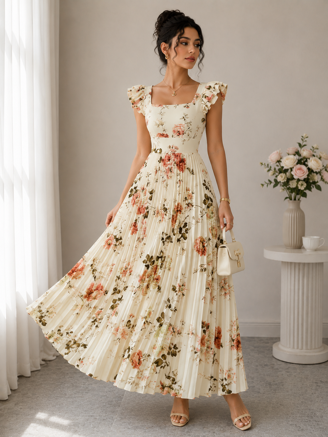 Floral Pleated Maxi Dress