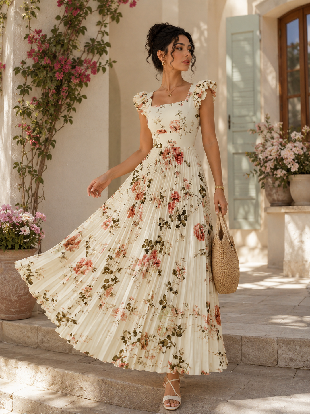 Floral Pleated Maxi Dress