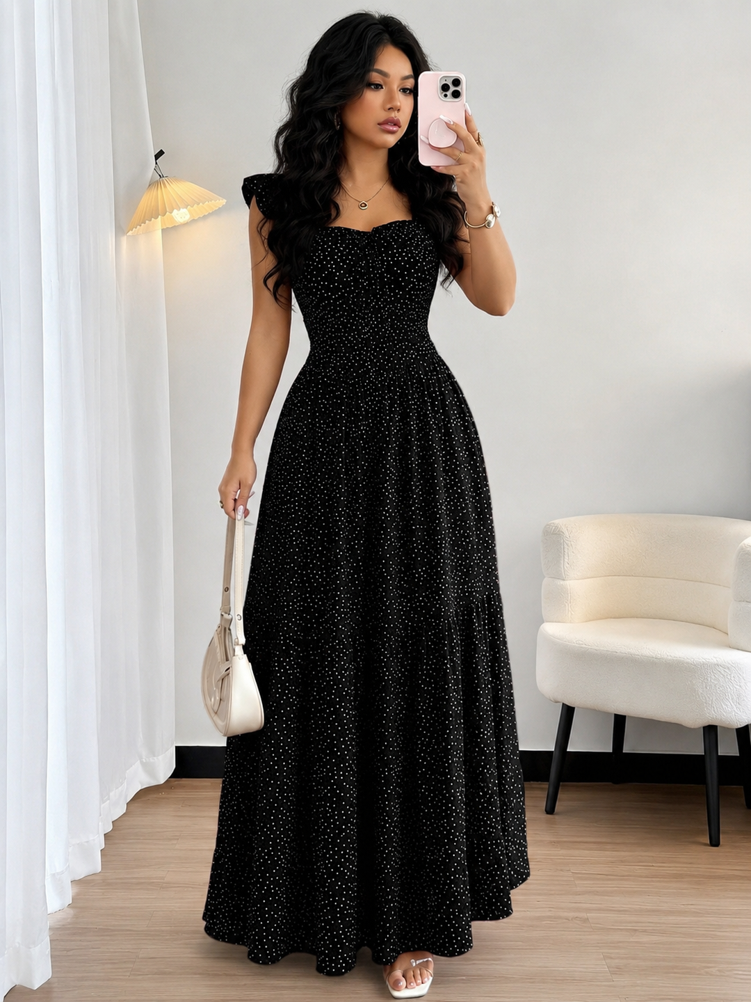 Polka Dot Tie-Back Maxi Dress