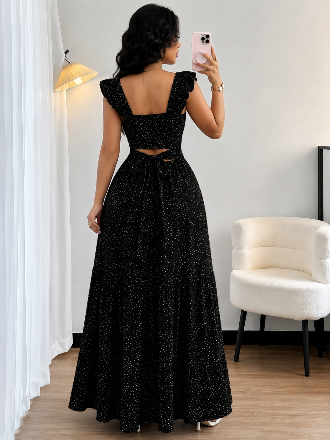 Polka Dot Tie-Back Maxi Dress