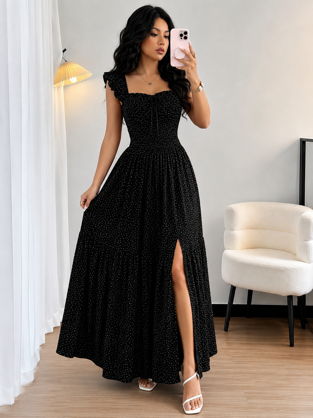 Polka Dot Tie-Back Maxi Dress