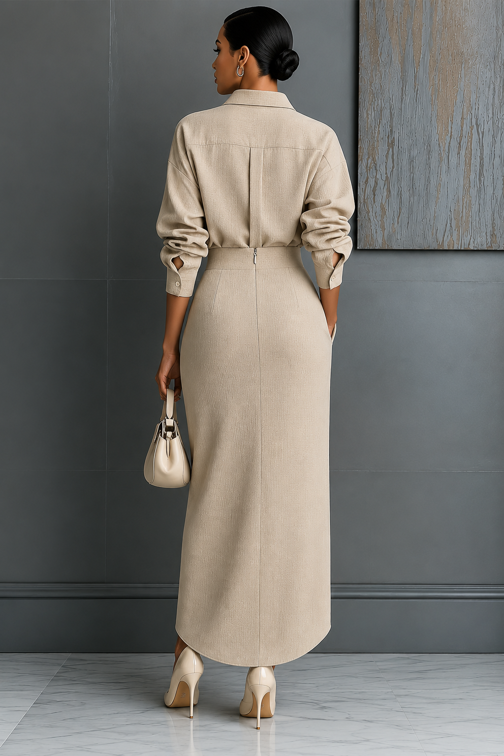 Long Sleeve Wrap Midi Shirt Dress