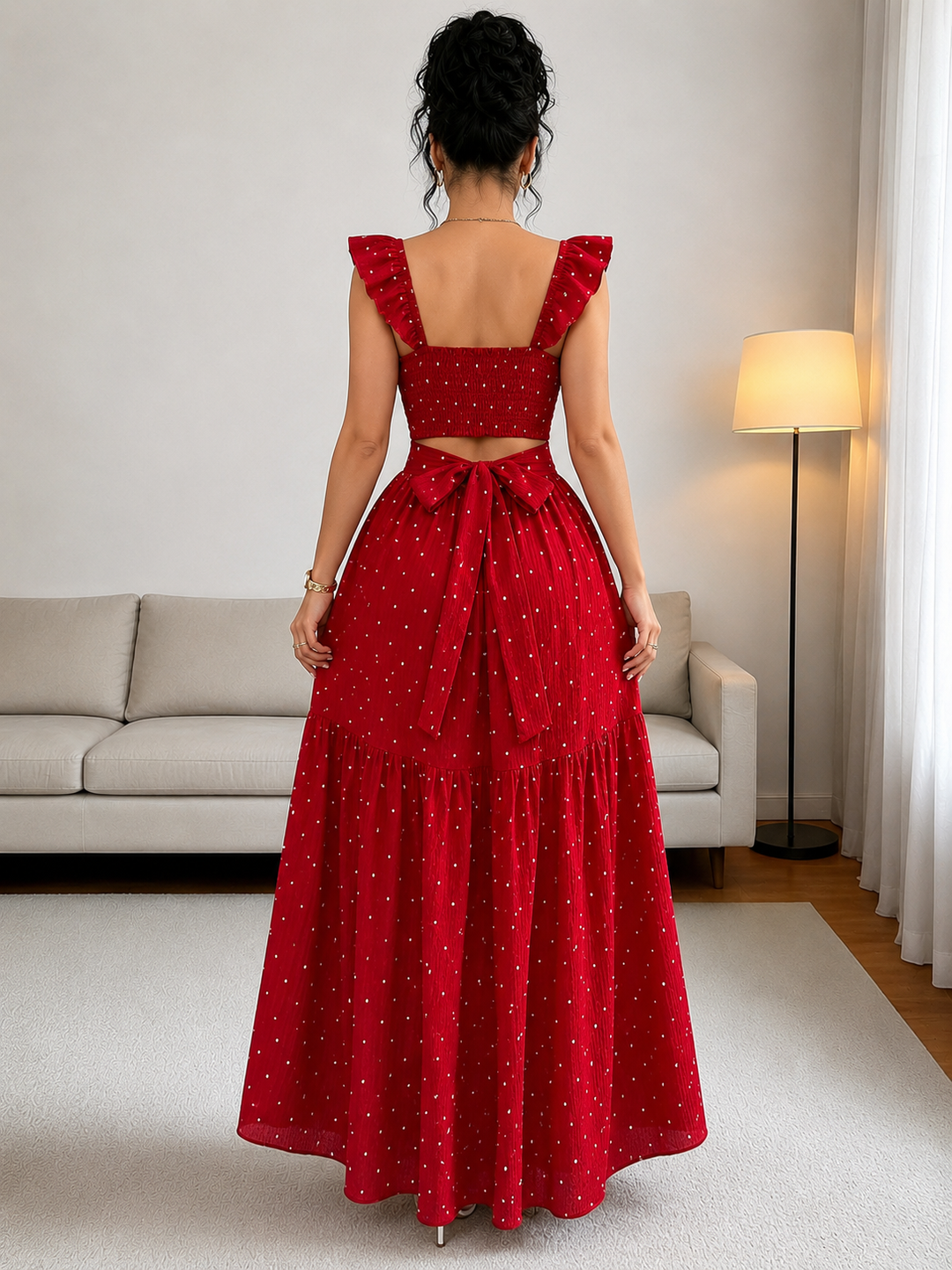 Polka Dot Tie-Back Maxi Dress