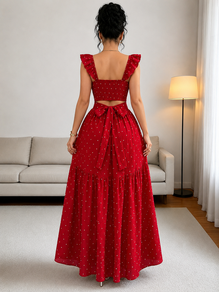 Polka Dot Tie-Back Maxi Dress