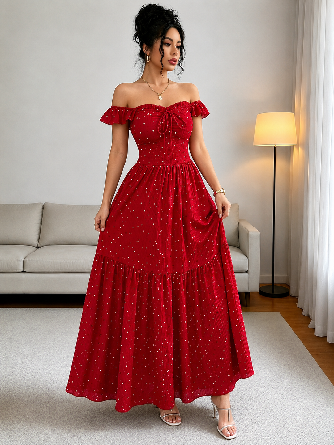 Polka Dot Tie-Back Maxi Dress