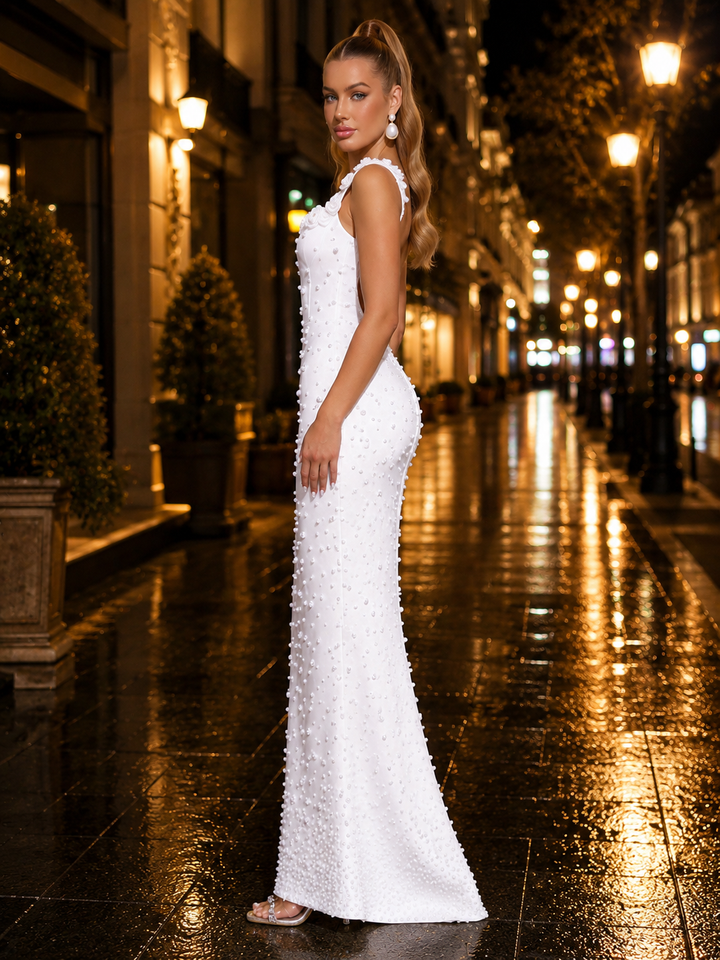 Floral Beaded Bodycon Maxi Dress
