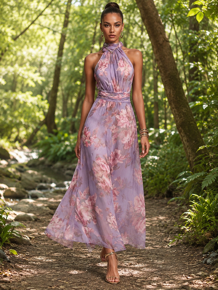 Floral Mesh Bodycon Maxi Dress