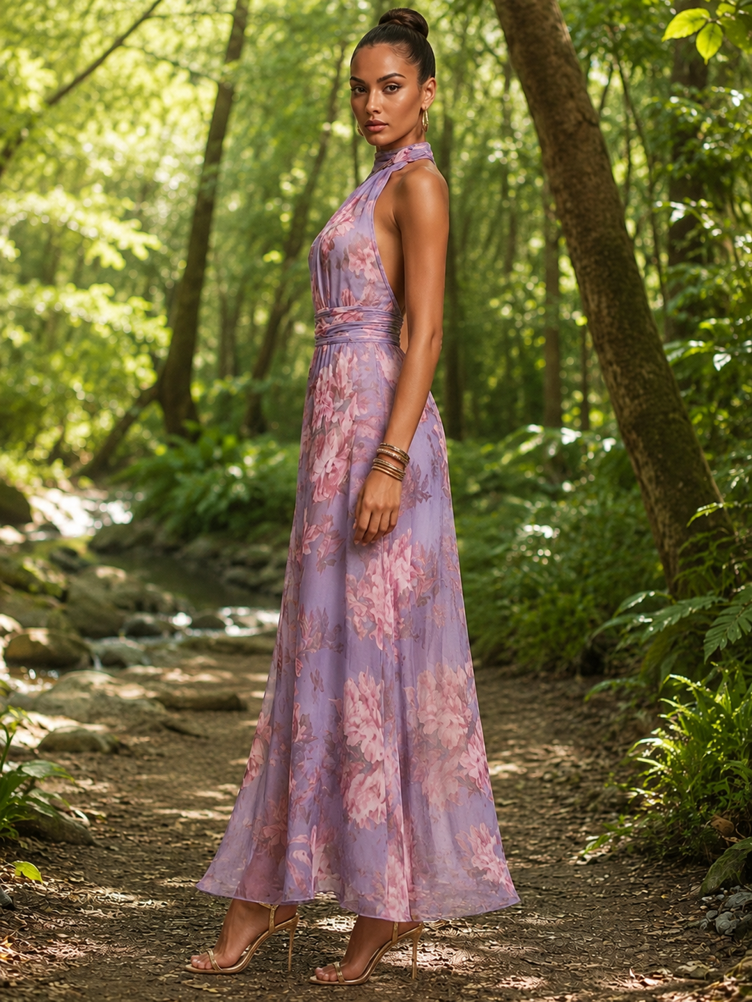 Floral Mesh Bodycon Maxi Dress