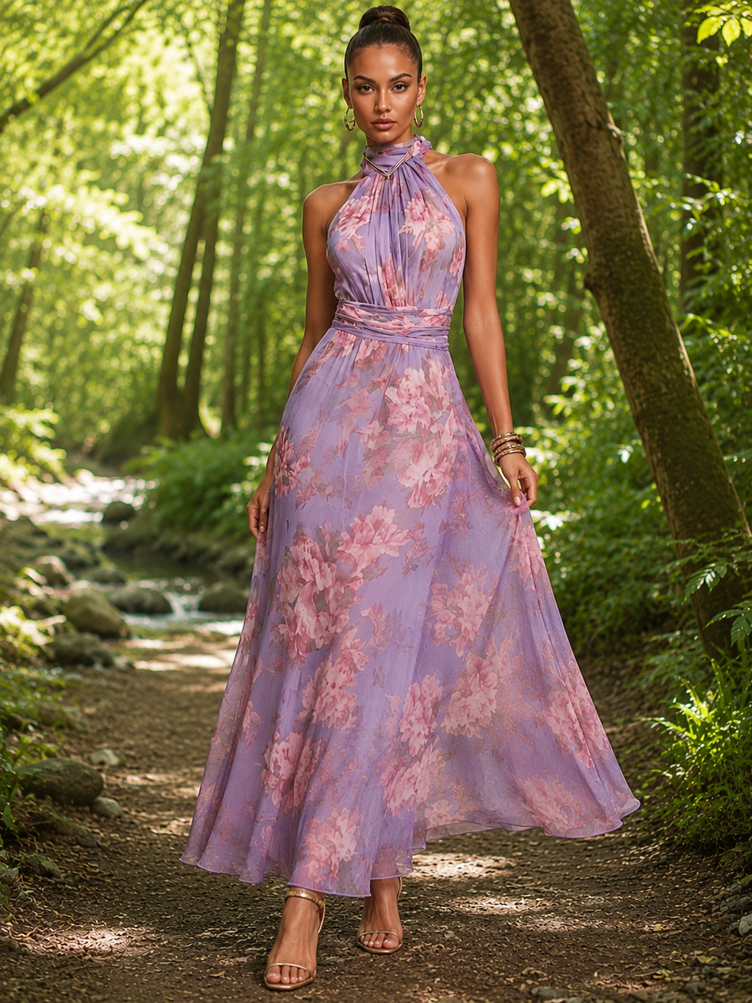 Floral Mesh Bodycon Maxi Dress