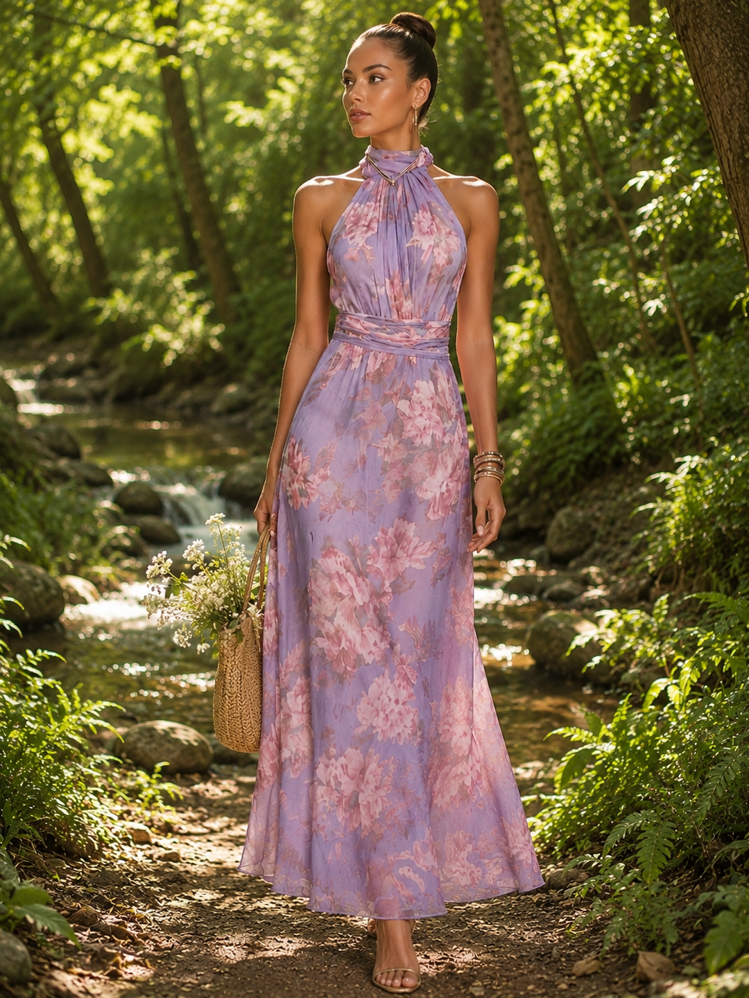 Floral Mesh Bodycon Maxi Dress