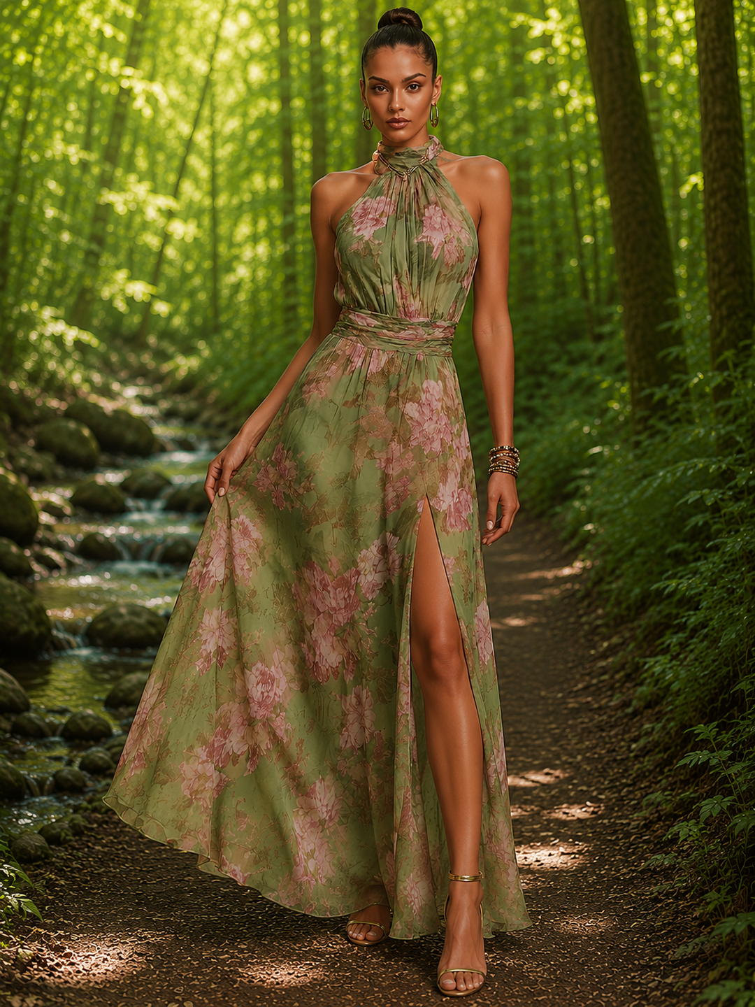 Floral Mesh Bodycon Maxi Dress