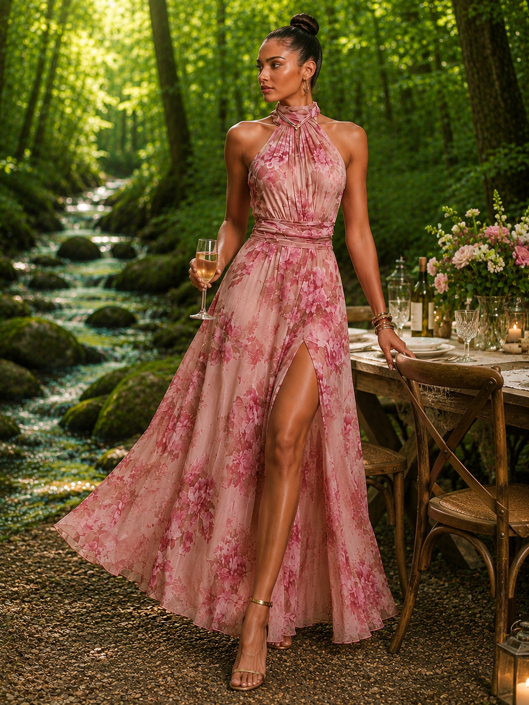 Floral Mesh Bodycon Maxi Dress