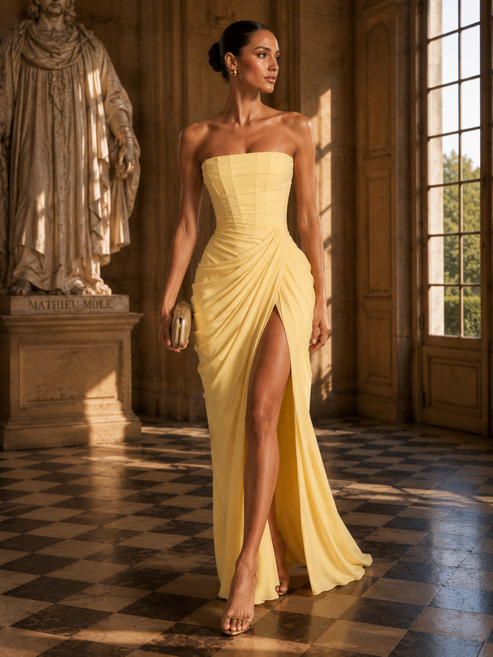 Ruched Off-Shoulder Maxi Dress