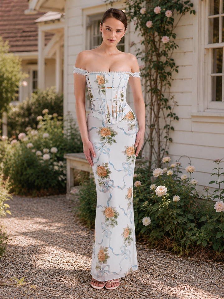 Floral Bodycon Corset Maxi Dress