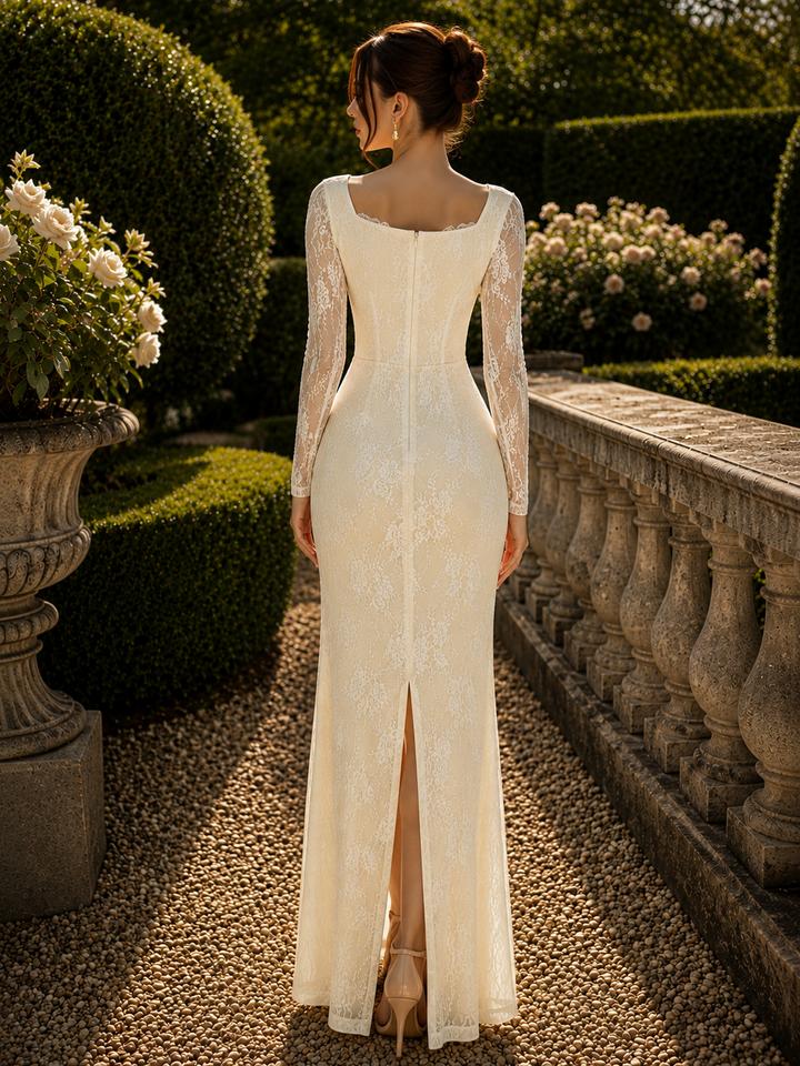 Lace Square Neck Bodycon Maxi Dress