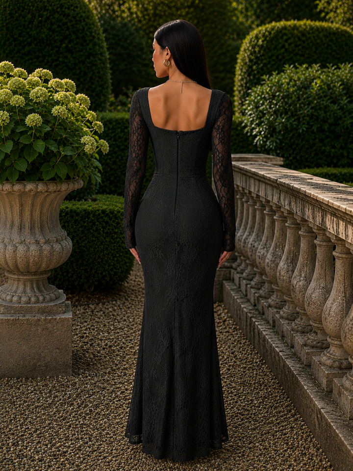 Lace Square Neck Bodycon Maxi Dress