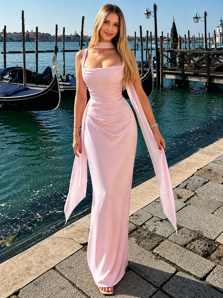 Pink Satin Bodycon Maxi Dress