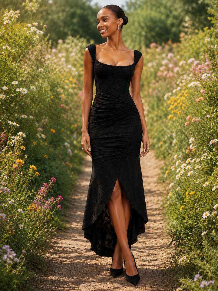 Fishbone Backless Bodycon Maxi Dress