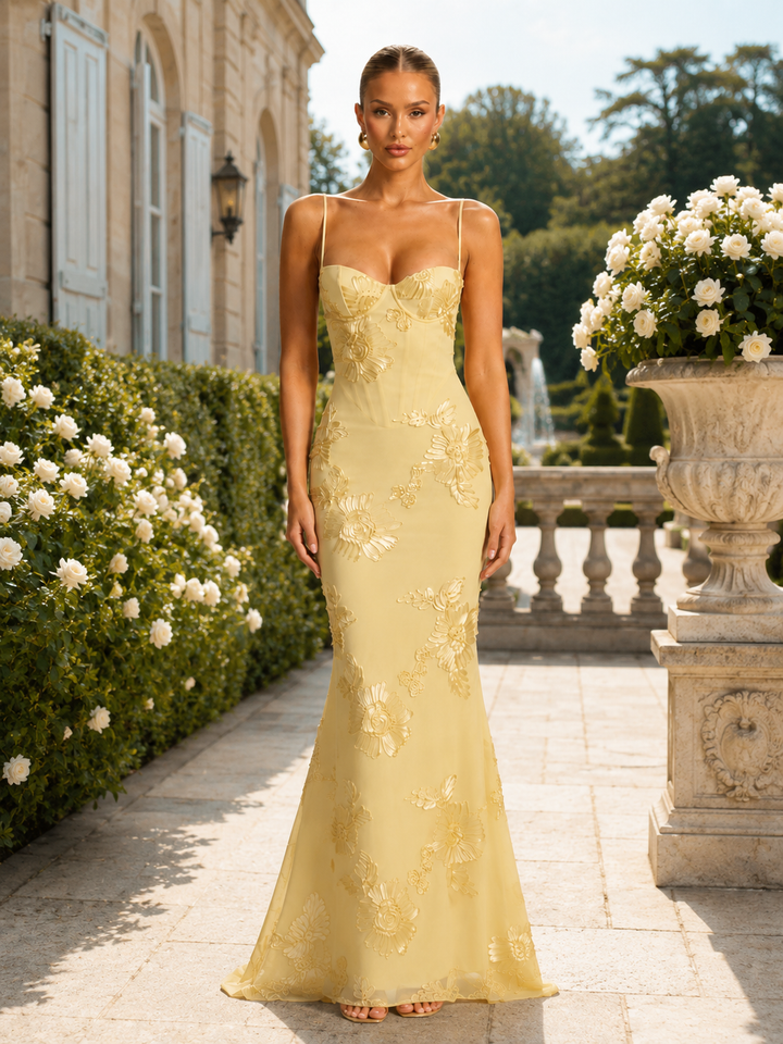 Floral Lace-Up Mermaid Maxi Dress