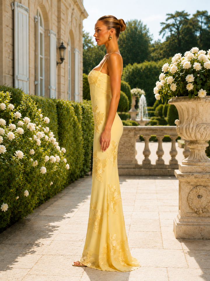 Floral Lace-Up Mermaid Maxi Dress