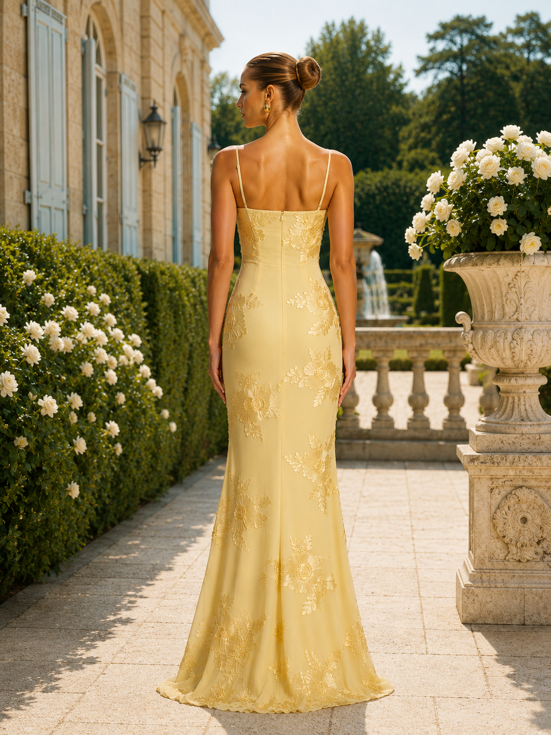 Floral Lace-Up Mermaid Maxi Dress