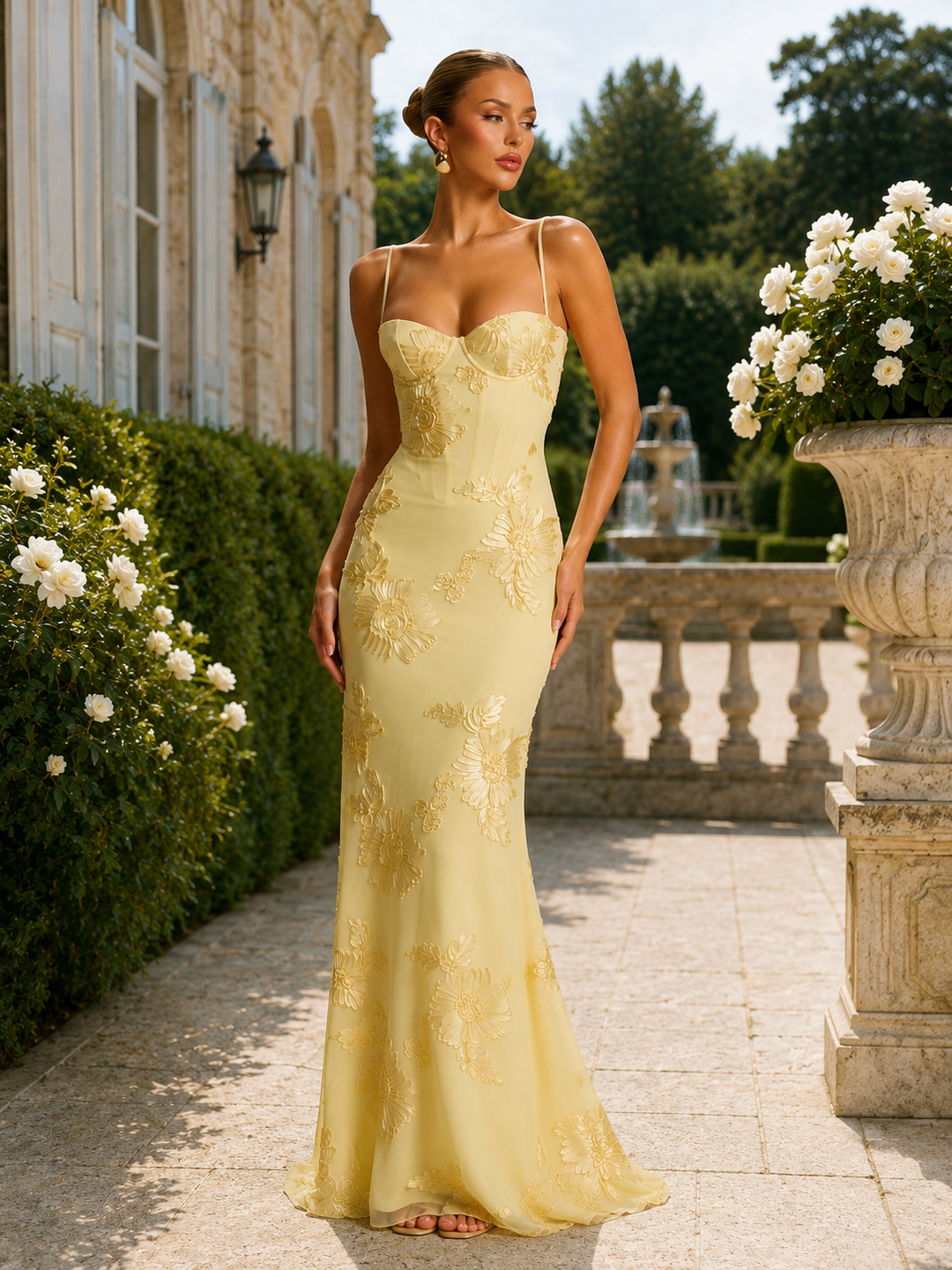 Floral Lace-Up Mermaid Maxi Dress