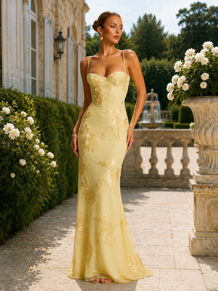 Floral Lace-Up Mermaid Maxi Dress
