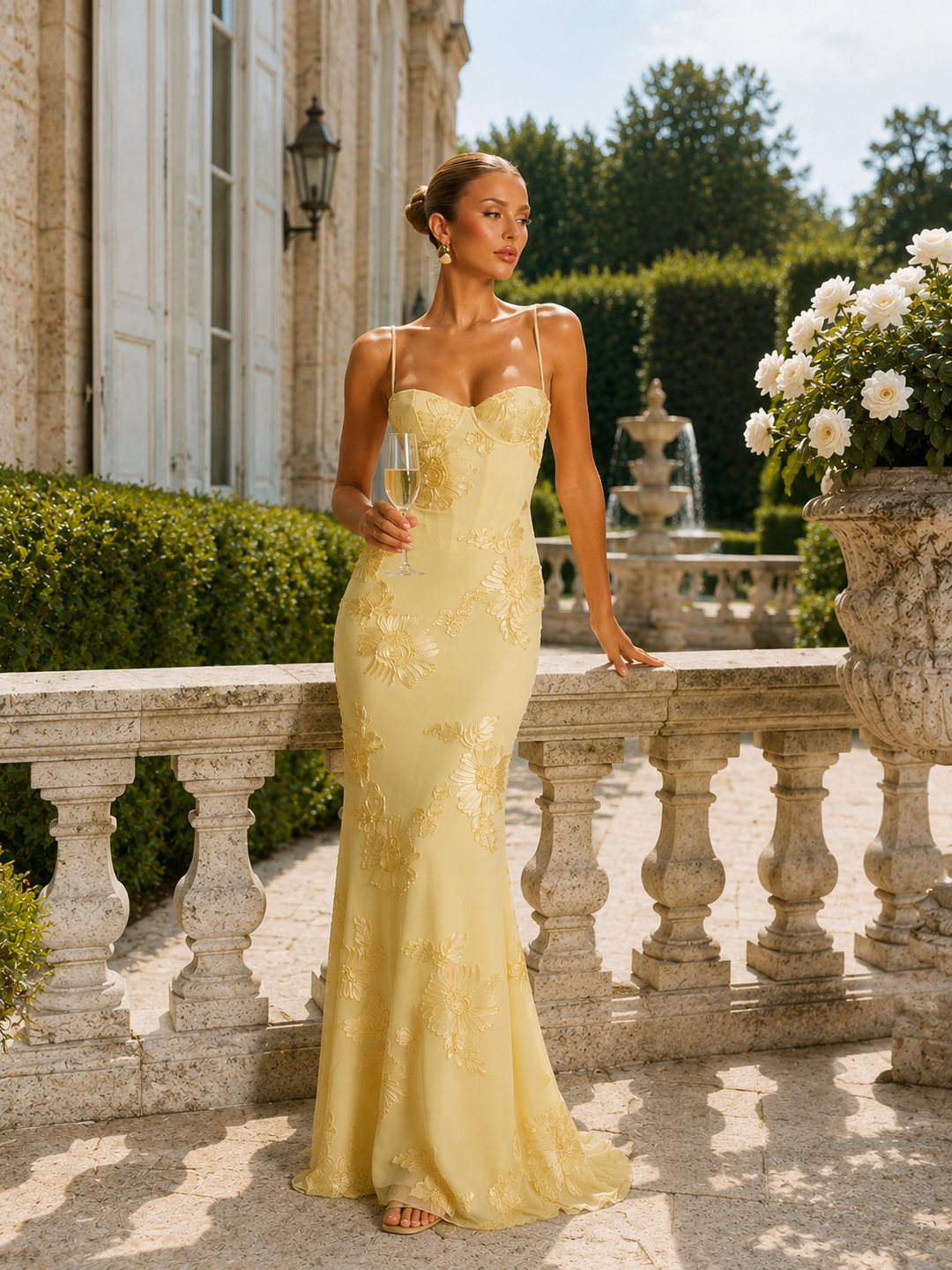 Floral Lace-Up Mermaid Maxi Dress