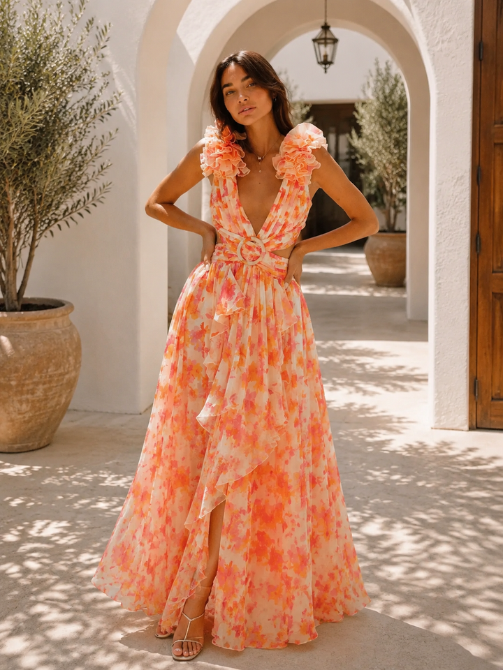 Floral Cut-Out Maxi Dress