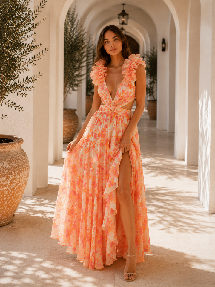 Floral Cut-Out Maxi Dress