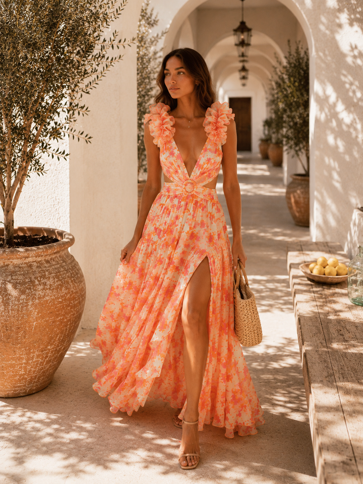 Floral Cut-Out Maxi Dress