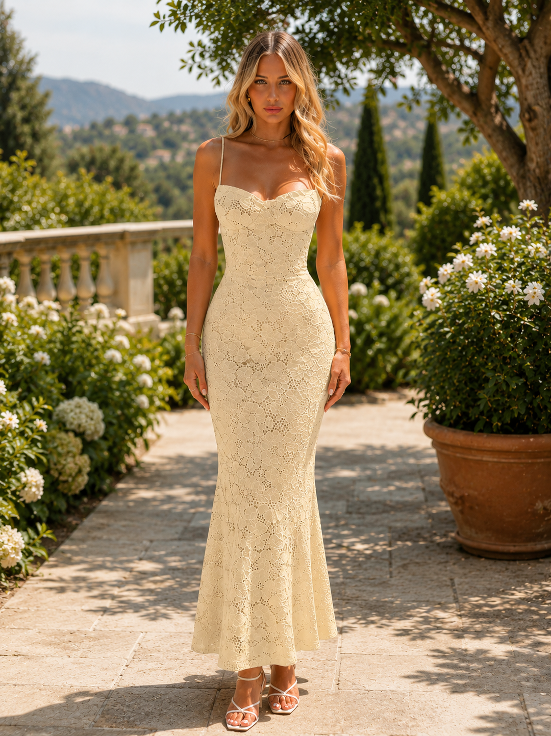 Floral Lace Bodycon Maxi Dress