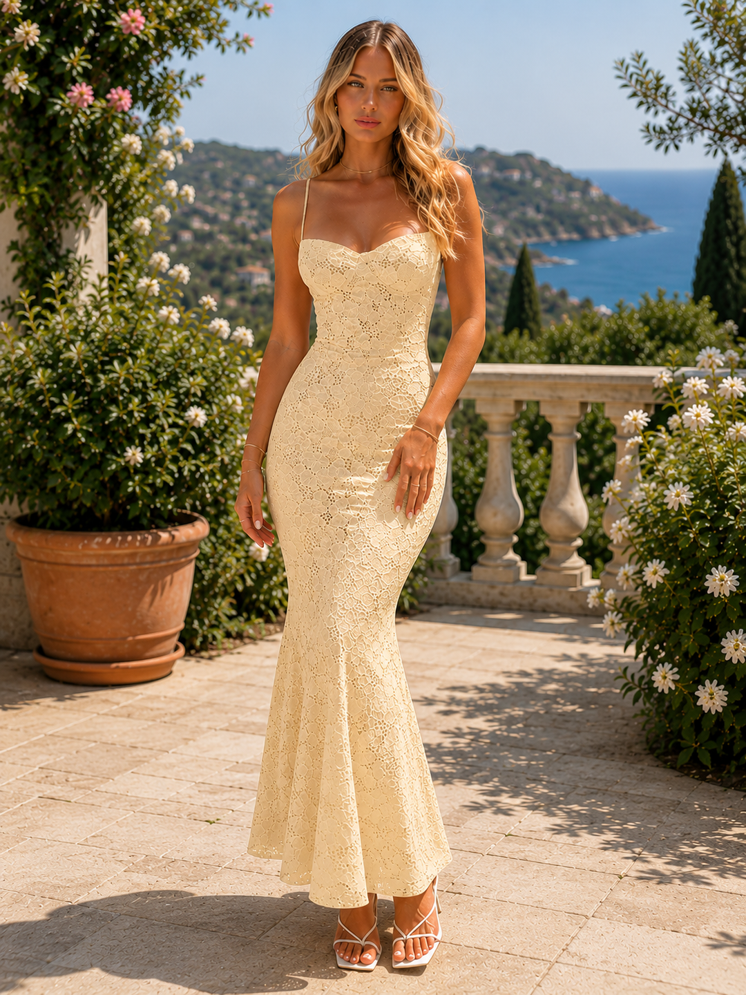 Floral Lace Bodycon Maxi Dress