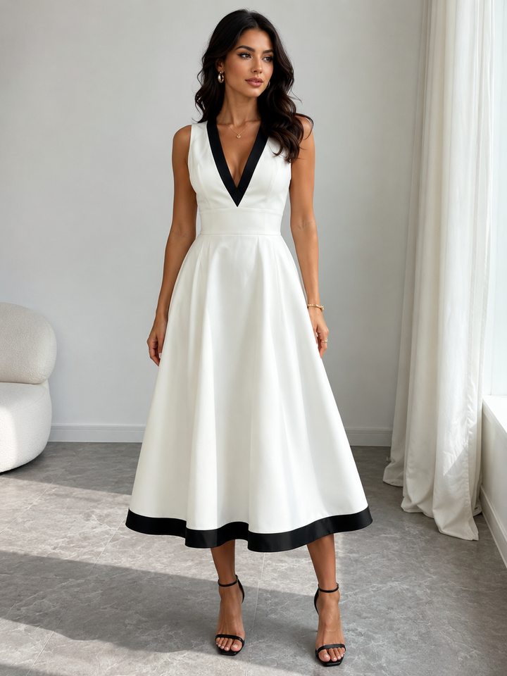 Contrast Trim Midi Dress