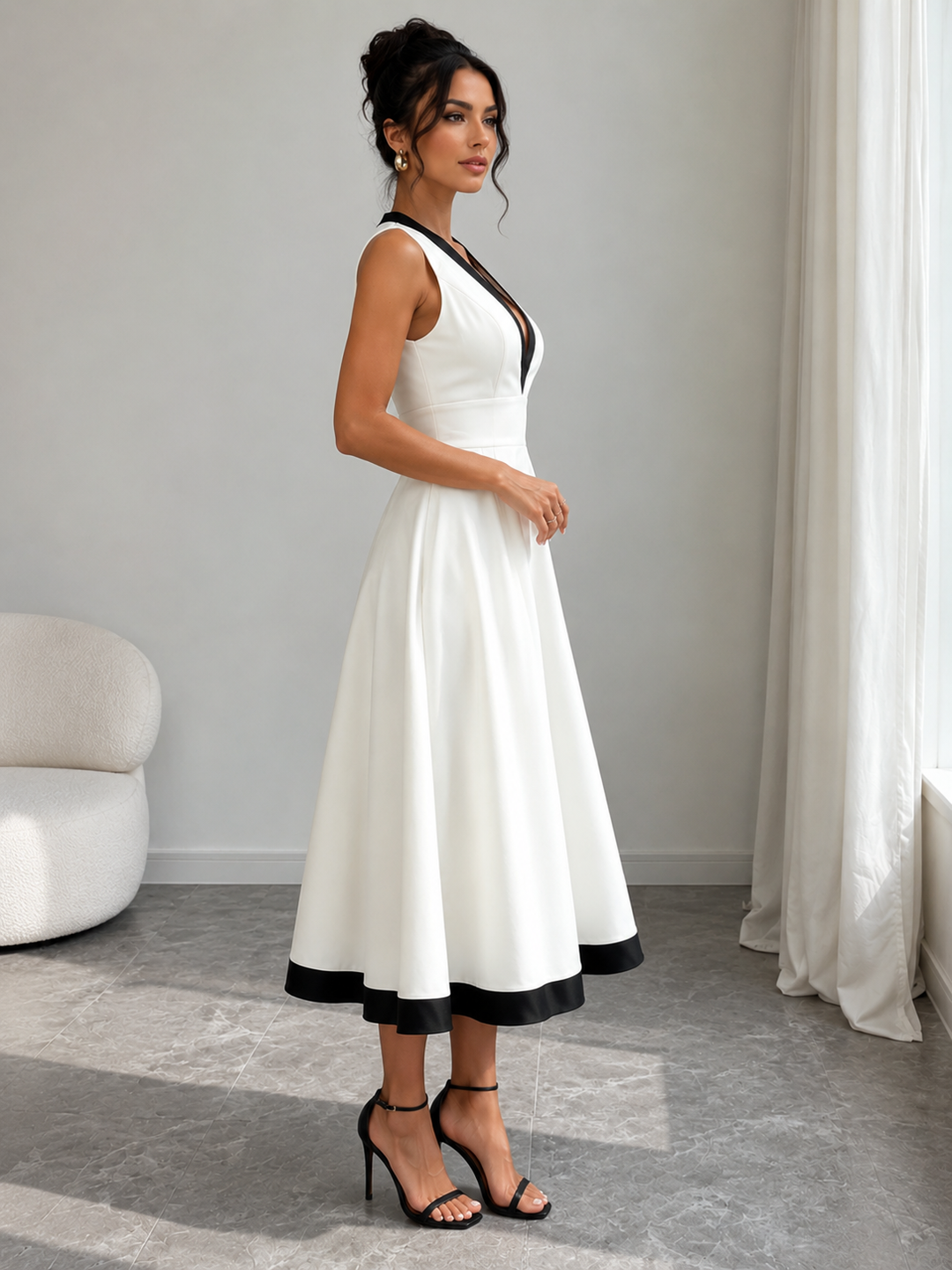 Contrast Trim Midi Dress