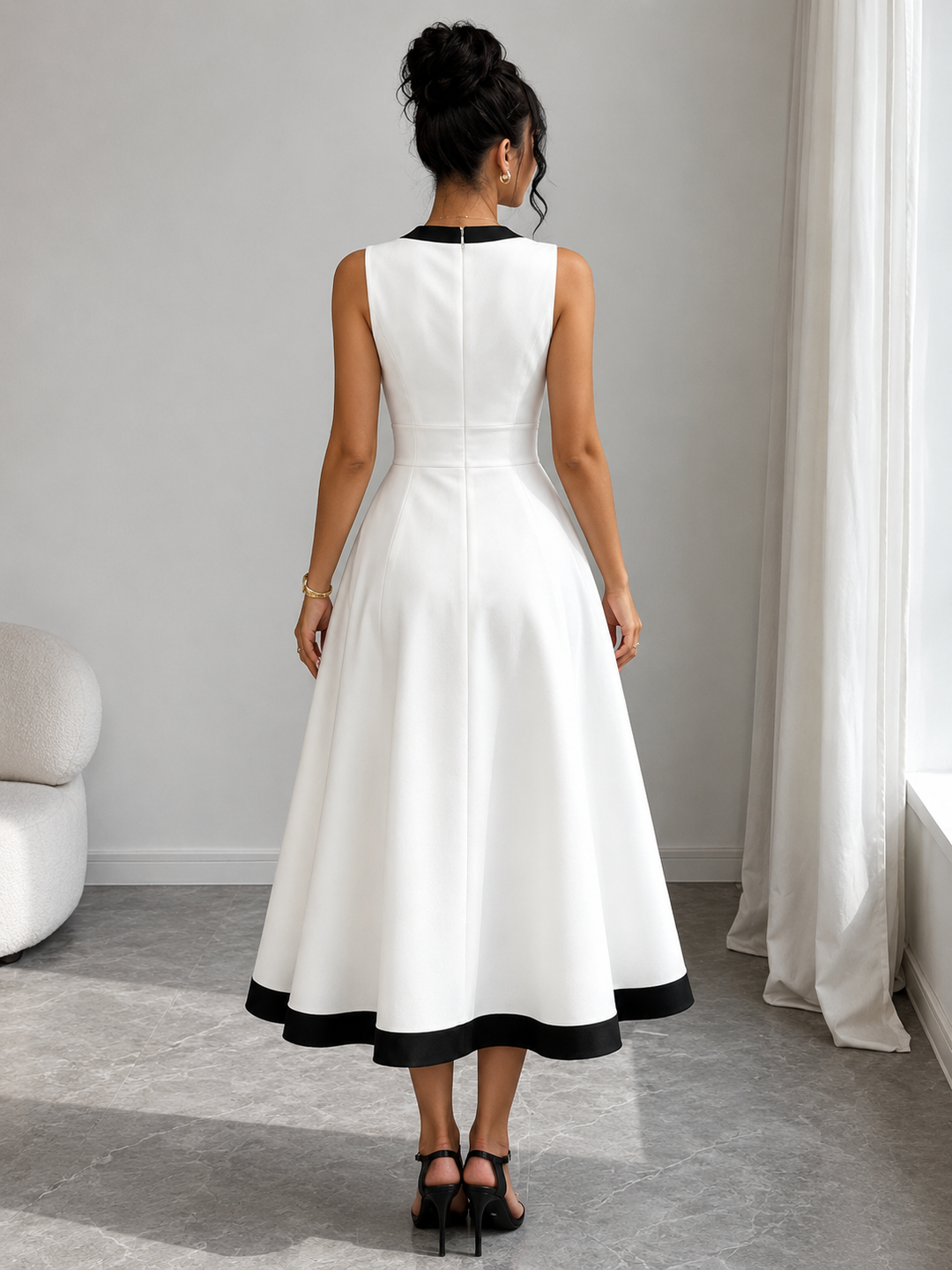 Contrast Trim Midi Dress