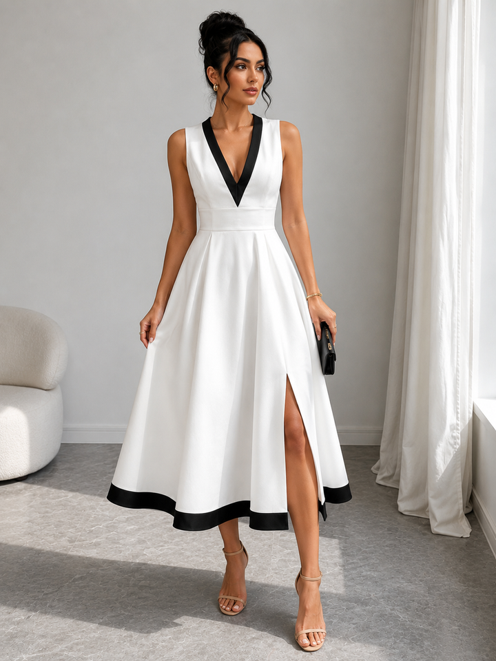 Contrast Trim Midi Dress