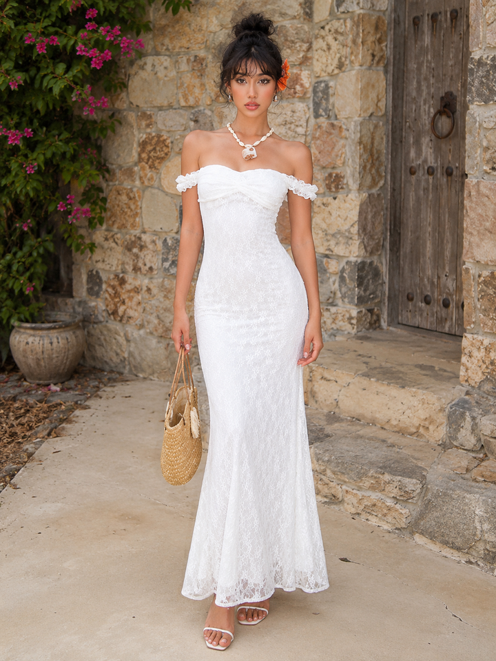 Elegant Off Shoulder Lace Maxi Dress for Effortless Charm