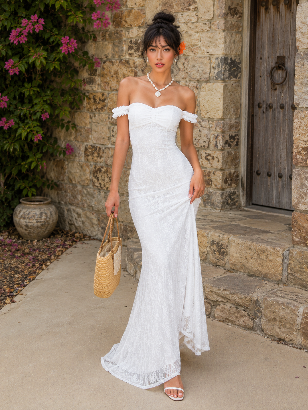 Elegant Off Shoulder Lace Maxi Dress for Effortless Charm