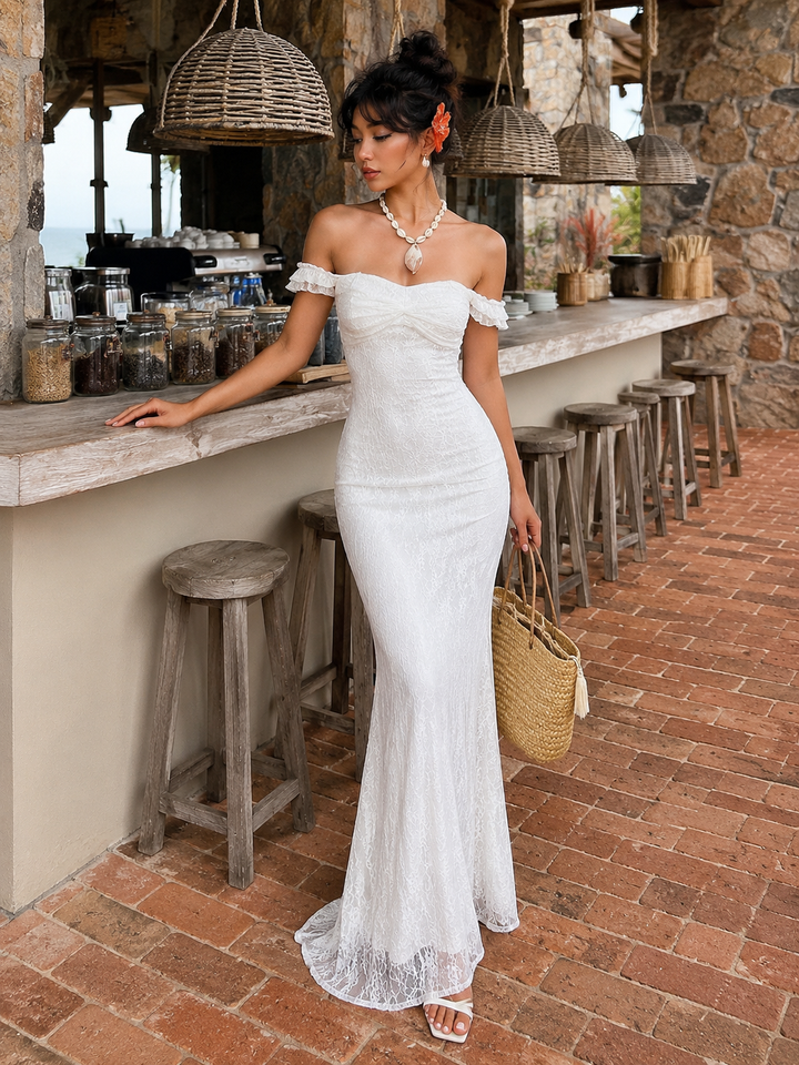 Elegant Off Shoulder Lace Maxi Dress for Effortless Charm