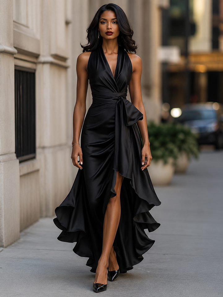 Satin Ruffle Maxi Dress
