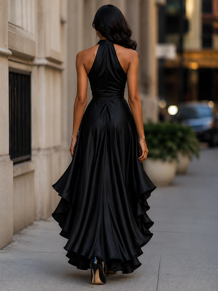 Satin Ruffle Maxi Dress