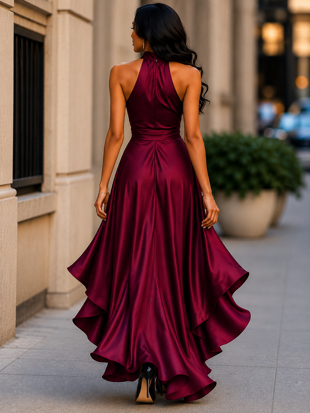 Satin Ruffle Maxi Dress