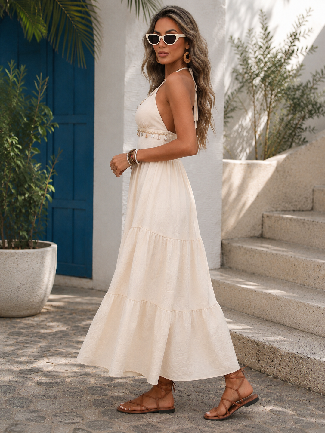 Resort V-Neck Halter Maxi Dress