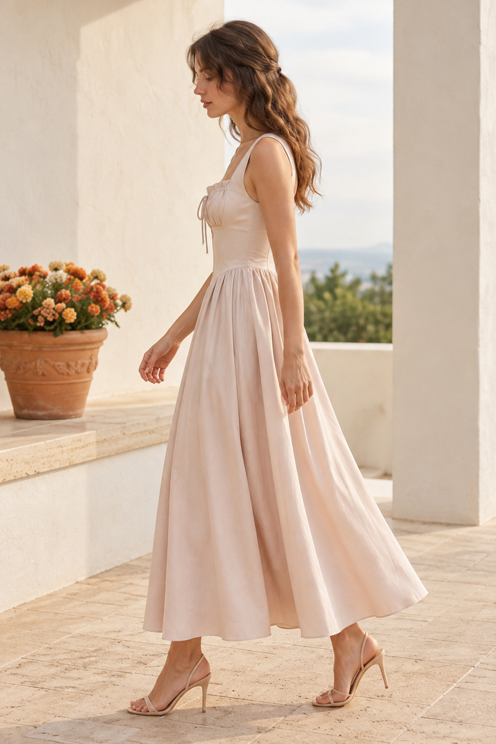 Linen-Blend Corset Maxi Dress