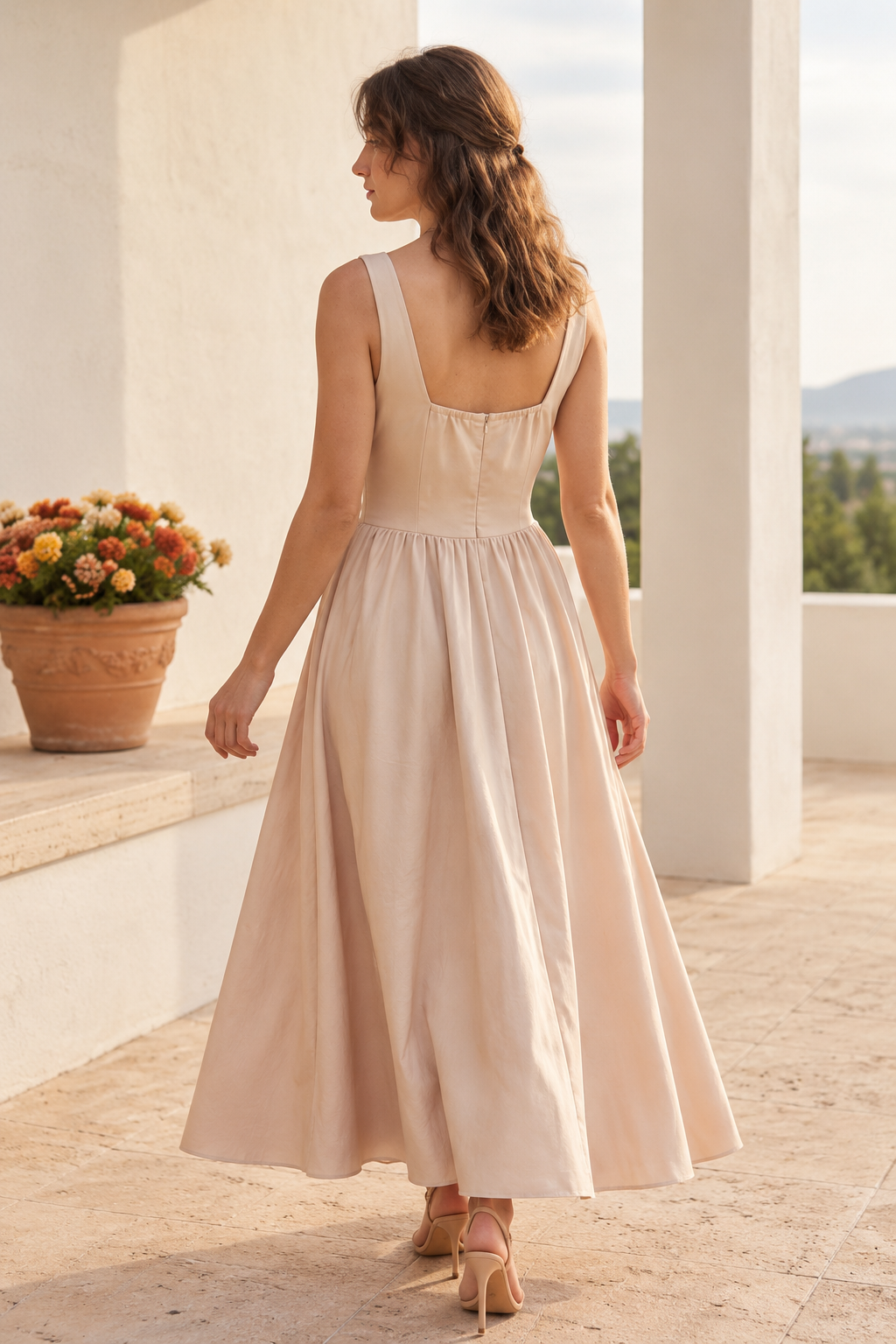 Linen-Blend Corset Maxi Dress